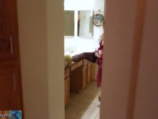 Stepmom leads for bed while stepson watches and masturbates until he is caught and she lets him put it in