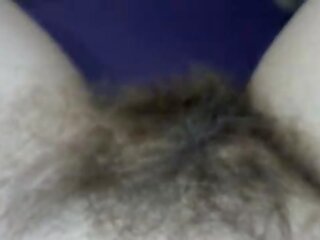 Testing Pussy licking clit licker toy big clitoris hairy pussy in extreme closeup masturbation