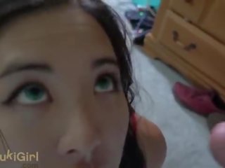 FACE SOAKED IN CUM &commat;Andregotbars Brutal throatfuck for asian young female in her pajamas POV