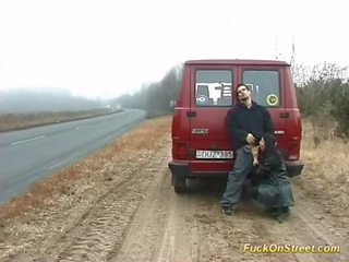 Randy slattern sucks prick on the road