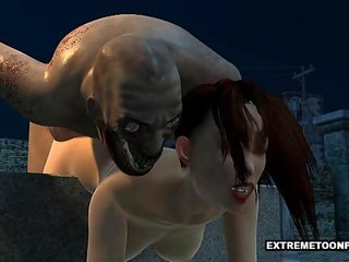 有吸引力 3d 特點 性交 在 一 graveyard 由 一 殭屍