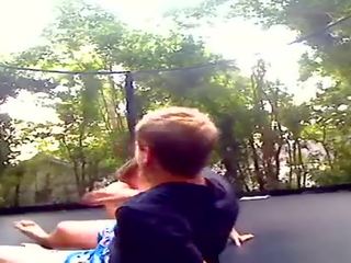 Teens fucking on the trampoline